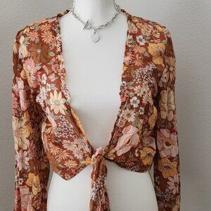 BILLABONG TIE FRONT CROP BLOUSE NWT SIZE LARGE